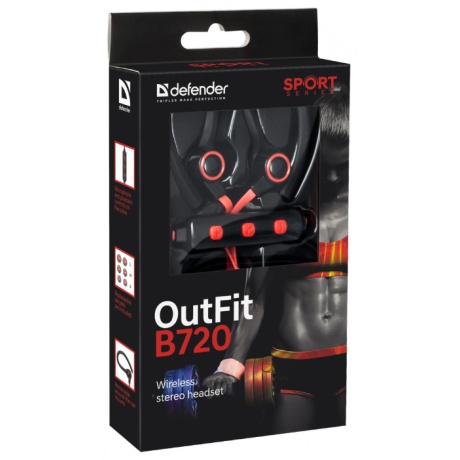 Наушники Defender OutFit B720 Black+Red, Bluetooth (63721) - фото 2