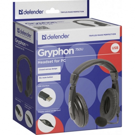 Наушники Defender Gryphon 750U USB черный - фото 6
