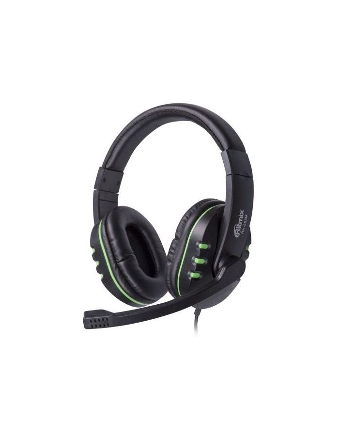 Наушники Ritmix RH-555M Gaming Black-Green наушники ritmix rh 555m gaming игровые полноразмерные микрофон 3 5мм 1 8м черно зелен