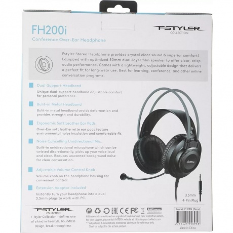 Наушники A4Tech Fstyler FH200i серый (FH200I GREY) - фото 14