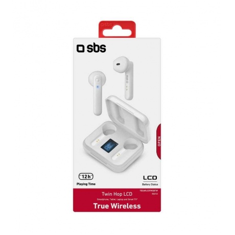 Наушники SBS TWS TWIN HOP LCD, Bluetooth 5.0, с зарядным кейсом 300мАч, белый (TEEARLCDTWSBTW) - фото 5