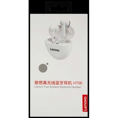 Наушники Lenovo HT06 с микрофоном (TWS), белые (QXD1B07923) - фото 3