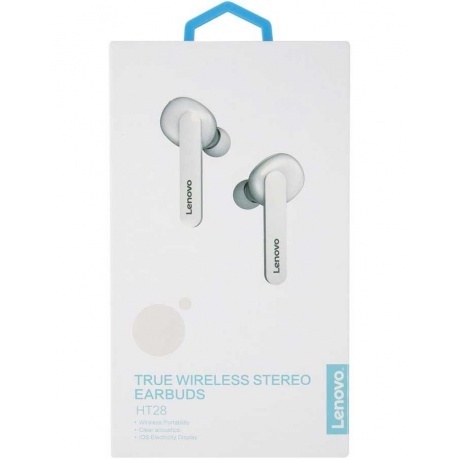 Наушники Lenovo HT28 с микрофоном (TWS), белые - фото 4