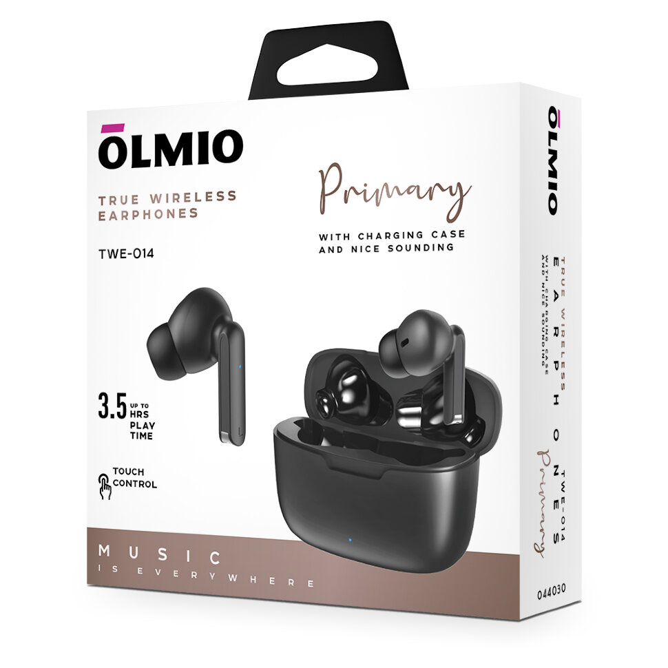 Наушники Olmio 044030 TWE-14 True Wireless черные headphones беспроводные сенсорные наушники tws kd10