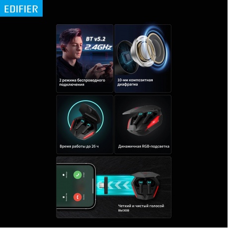 Наушники Edifier GT4 S черный вкладыши BT/Radio - фото 20