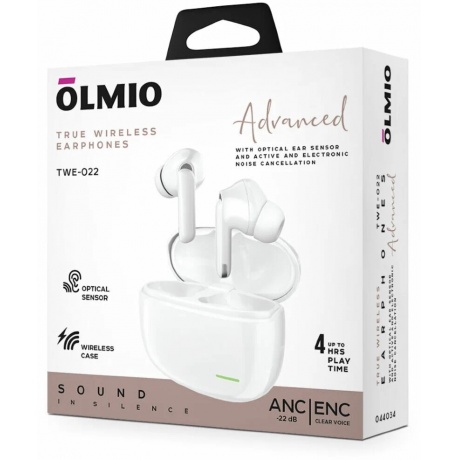 Наушники OLMIO беспроводные TWE-22 ANC+ENC PRO, True Wireless, white - фото 2