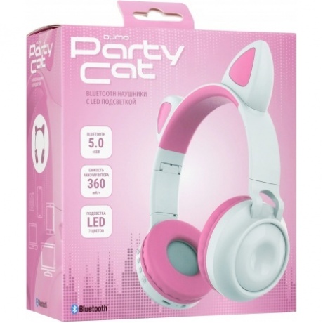 Наушники Qumo Party Cat ВТ 0025 White/Pink - фото 13