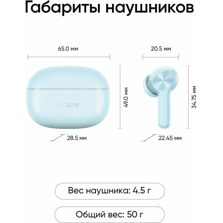 Наушники Realme Buds T200X RMA2415-A Голубой (Light Blue) - фото 6