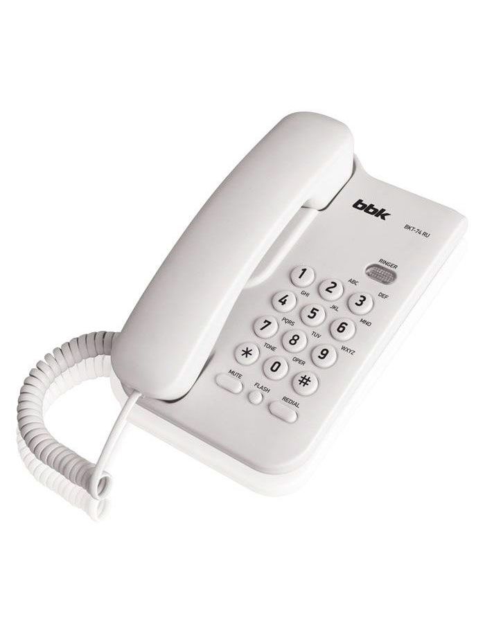 Телефон проводной BBK BKT-74 RU белый телефон bbk bkt 105 ru белый