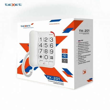 Телефон проводной TEXET TX-201 белый - фото 15
