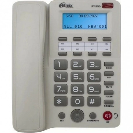 Телефон проводной Ritmix RT-550 белый/серый