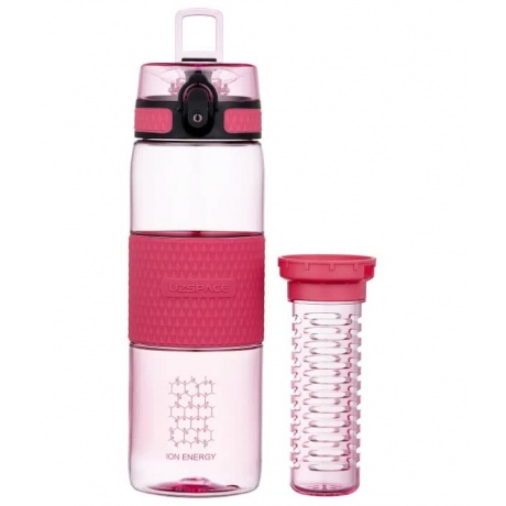 Бутылка для воды с нескользящей вставкой, колбой,сеточкой  UZSPACE   тритан, 5061, Розовый, 700 мл - фото 4