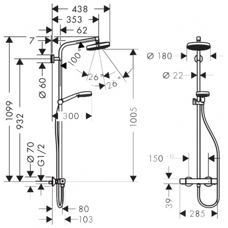 Душевая система Hansgrohe Crometta Showerpipe 160 27264400 - фото 2
