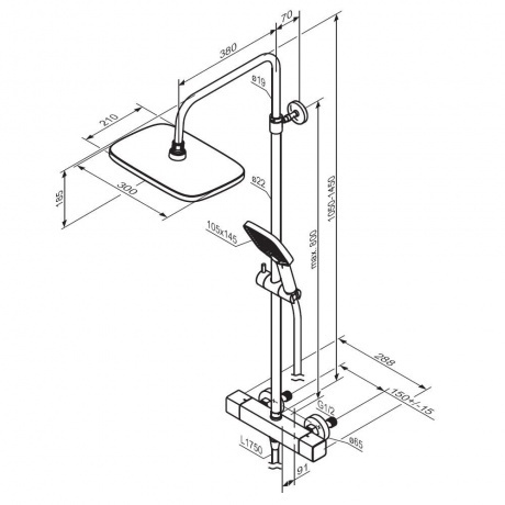 Душевая система с термостатом Damixa Gala 953800300 черный матовый - фото 7