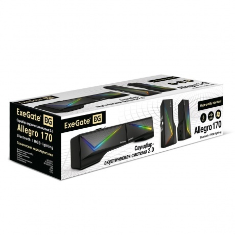 Саундбар-акустическая система 2.0 ExeGate Allegro 170 питание USB, Bluetooth, 2х3Вт (6Вт RMS), 60-20000Гц,  черный, RGB подсветка - фото 17