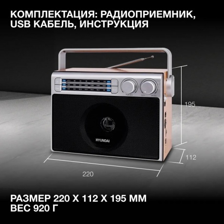 Радиоприемник настольный Hyundai H-SRS105 коричневый USB SD/microSD - фото 13