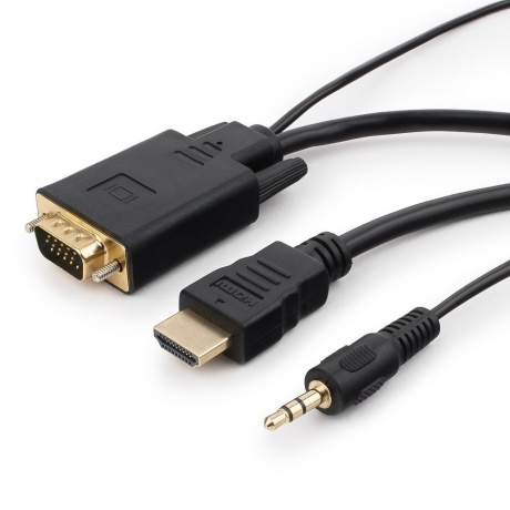 Кабель Gembird Cablexpert HDMI-VGA 19M/15M + 3.5Jack 5m Black A-HDMI-VGA-03-5M - фото 1