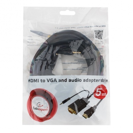 Кабель Gembird Cablexpert HDMI-VGA 19M/15M + 3.5Jack 5m Black A-HDMI-VGA-03-5M - фото 3