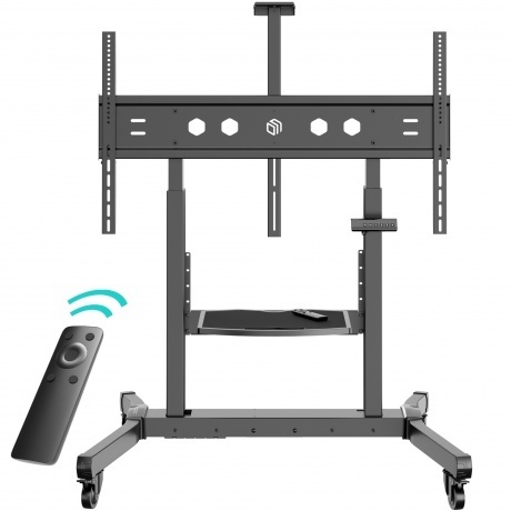 

Мобильная стойка МОТОРИЗОВАННАЯ ONKRON на 1 ТВ/ 50-100" от 200х200 до 1000х600, макс нагр 130кг, 1 полка для AV, полка для камеры, кабель-канал, высота 1130-1600мм, черный