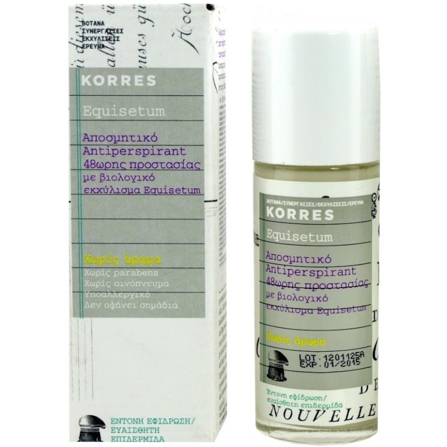 Дезодорант антиперспирант Korres 48 часов с экстрактом хвоща, 30 мл, для чувствительной кожи (без запаха)