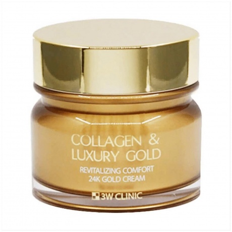 Омолаживающий крем для лица с коллагеном и коллоидным золотом 3W CLINIC Collagen &amp; Luxury Gold Cream 100 ml - фото 1