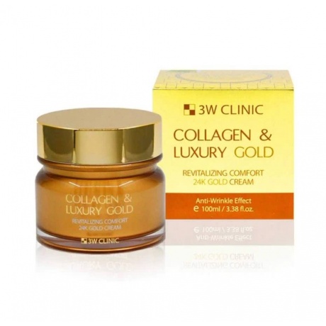 Омолаживающий крем для лица с коллагеном и коллоидным золотом 3W CLINIC Collagen &amp; Luxury Gold Cream 100 ml - фото 2