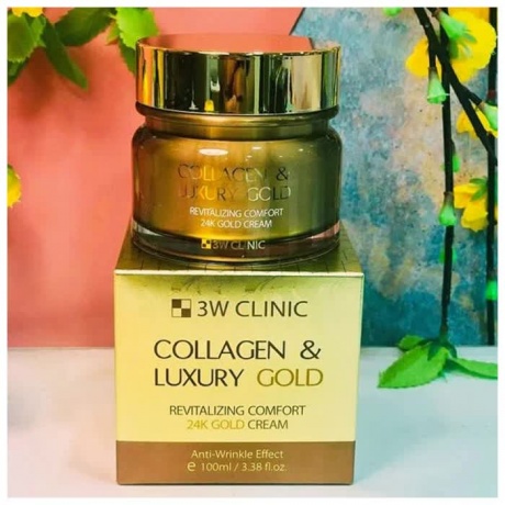 Омолаживающий крем для лица с коллагеном и коллоидным золотом 3W CLINIC Collagen &amp; Luxury Gold Cream 100 ml - фото 4