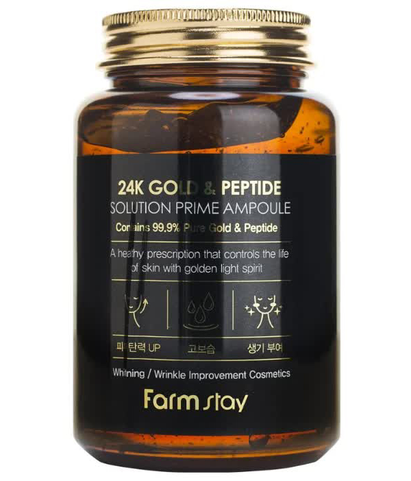 Сыворотка ампульная многофункциональная с золотом и пептидами FarmStay 24K Gold & Peptide Solution Prime Ampoule, 250ml