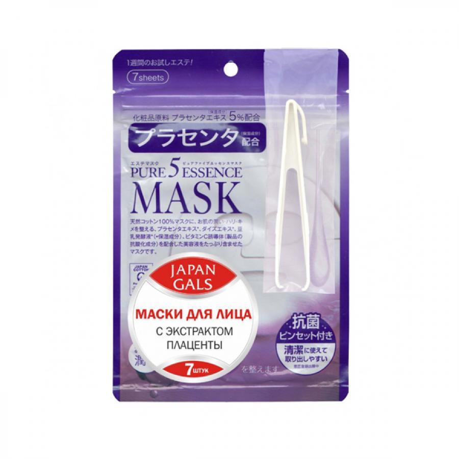 Маска-салфетка для лица Japan Gals Pure 5 Essential Essence Mask, 7 шт, с плацентой