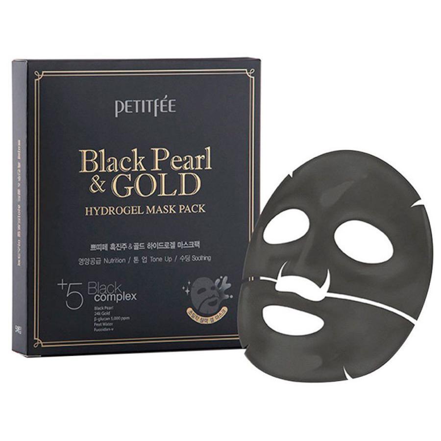 Гидрогелевая маска для лица с черным жемчугом Petitfee Black Pearl  Gold Hydrogel Mask Pack