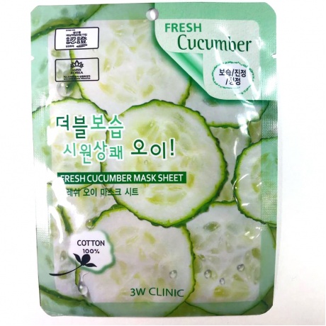 Набор тканевых маскок для лица огурец 3W Clinic Fresh Cucumber Mask Sheet, 10 шт - фото 2