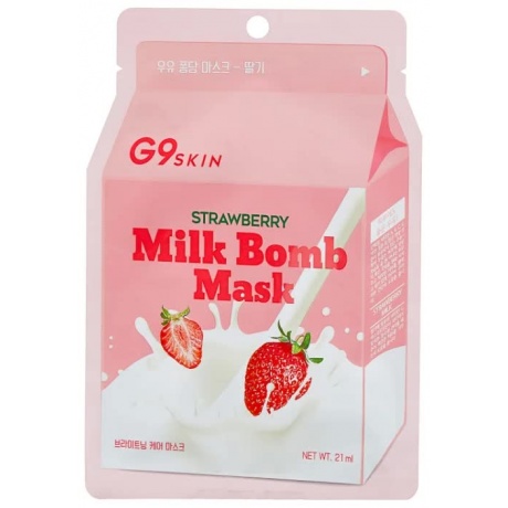 Маска для лица тканевая G9SKIN Milk Bomb Mask Strawberry 21мл - фото 1