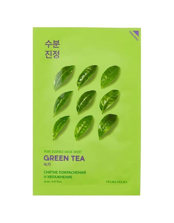цена Holika Holika Противовоспалительная тканевая маска Pure Essence Mask Sheet Green Tea, зеленый чай, 20 мл