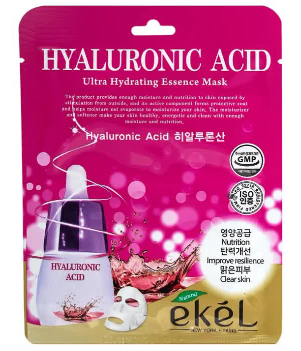 EKEL Тканевая маска для лица с гиалуроновой кислотой Hyaluronic Acid Ultra Hydrating Essence Mask, 25г
