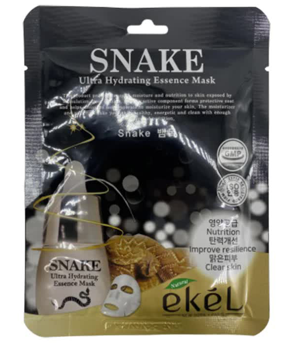 EKEL Тканевая маска для лица с пептидом змеиного яда Snake Ultra Hydrating Essence Mask, 25гр