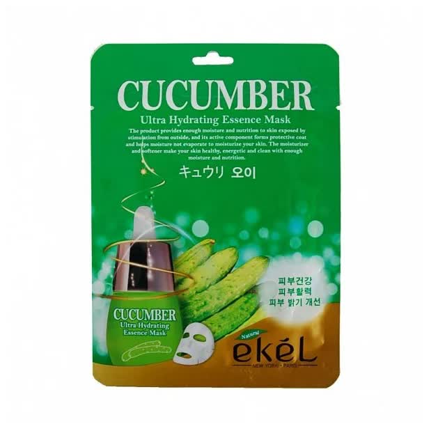 EKEL Тканевая маска для лица с экстрактом огурца Cucumber Ultra Hydrating Essence Mask, 25гр