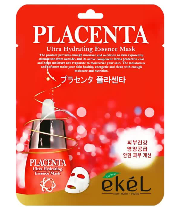 EKEL Тканевая маска для лица с экстрактом плаценты Placenta Ultra Hydrating Essence Mask, 25гр