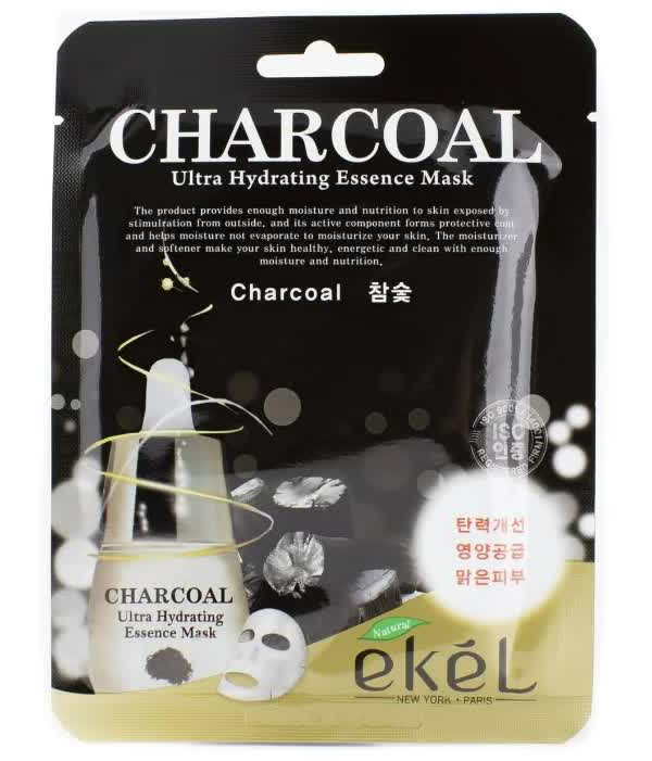 EKEL Тканевая маска для лица экстрактом древесного угля Charcoal Ultra Hydrating Essence Mask, 25гр