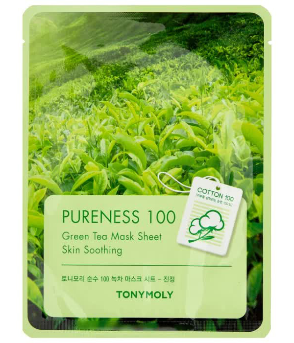 TONYMOLY Очищающая тканевая маска для лица с экстрактом зелёного чая PURENESS 100 Green Tea Mask Sheet, 21мл