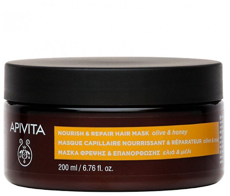 Маска для волос APIVITA питательная и восстанавливающая с оливой и медом, банка 200мл