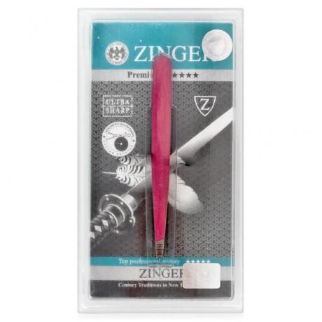 Пинцет для бровей скошенный Zinger Premium, цветной - фото 1