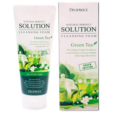 Пенка для умывания зеленый чай Deoproce Natural Perfect Solution Cleansing Foam Green Tea 170гр - фото 1