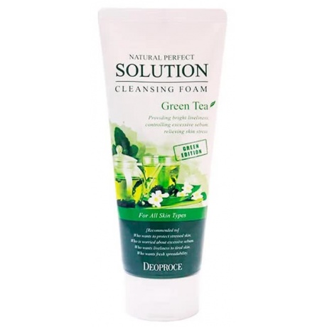 Пенка для умывания зеленый чай Deoproce Natural Perfect Solution Cleansing Foam Green Tea 170гр - фото 2