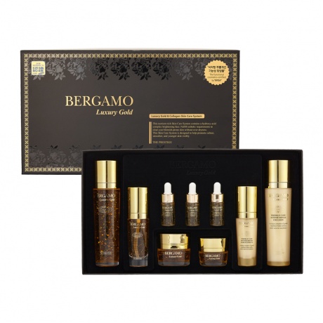 Набор средств по уходу за кожей для интенсивного восстановления Bergamo Luxury Gold Set, 9шт - фото 3