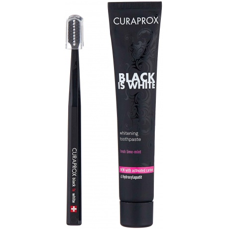 Набор Curaprox: Отбеливающая ЗП 90ml + Ультрамягкая ЗЩ CS 5460 черная, вкус лайма Black Is White - фото 1
