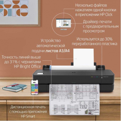 Широкоформатный принтер HP DesignJet T230 Printer (24&quot;,4color,2400x1200dpi,516Mb, 35spp(A1),USB/GigEth/Wi-Fi,rollfeed,sheetfeed, autocutter,1y warr, repl. 5ZY57A) - фото 10