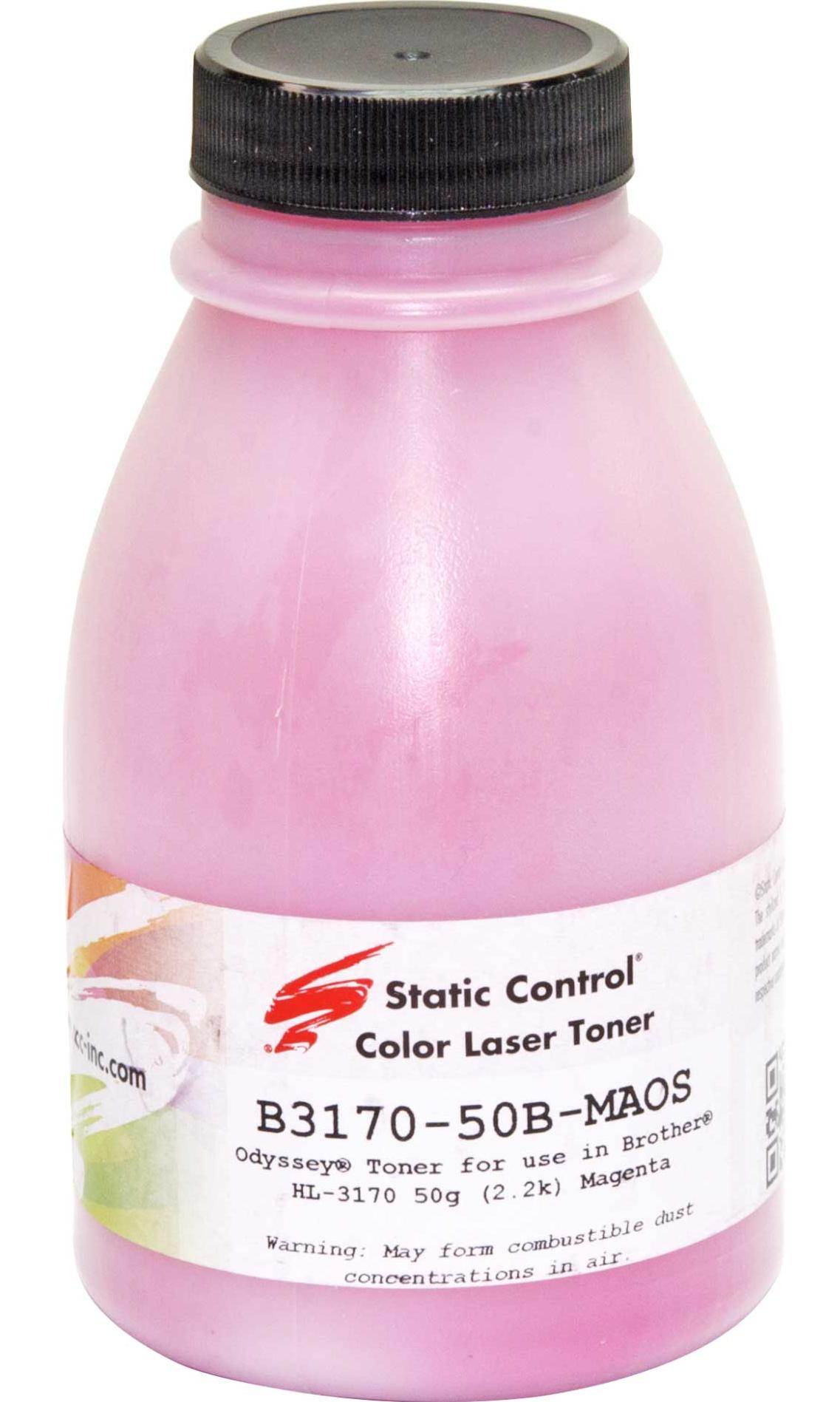 цена Тонер Static Control B3170-50B-MAOS пурпурный флакон 50гр. для принтера Brother HL-3170