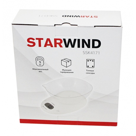 Весы кухонные электронные Starwind SSK4171 макс.вес:5кг белый - фото 3