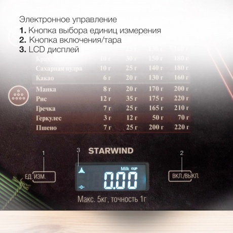 Весы кухонные электронные Starwind SSK3377 макс.вес:5кг рисунок - фото 8