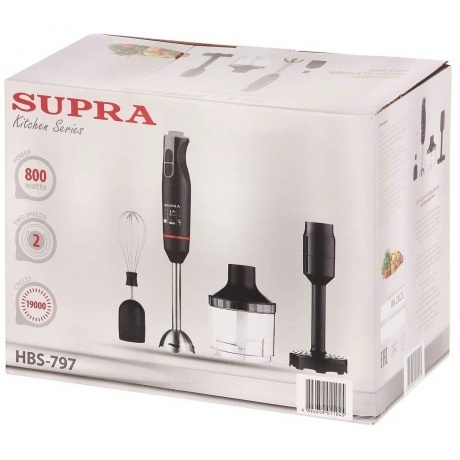 Блендер погружной Supra HBS-797 800Вт черный/красный - фото 6